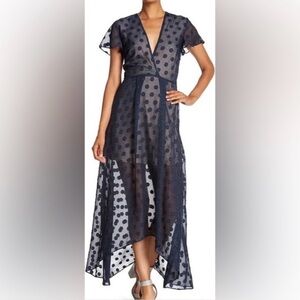NSR Navy Sheer Polka Dot High Low Dress size Medium